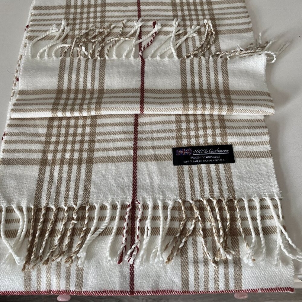 Vintage Cashmere Scotland Made Preppy Heritage Work Plaid Fringes Scarf 73"x12"